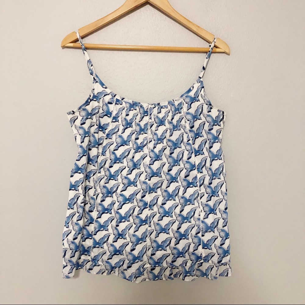 Anthropologie White Camisole with Blue Bird Print